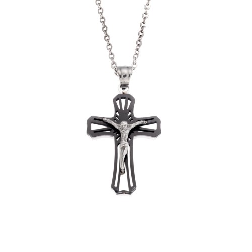 Μοτίφ Senza Men's Steel, Σταυρός με τον Εσταυρωμένο από ατσάλι - SSD5619SBK