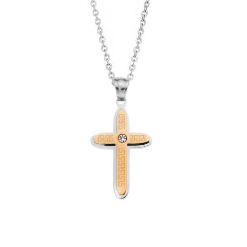 Μοτίφ Senza Men's Steel, Δίχρωμος Σταυρός από ατσάλι - SSD5621SGD