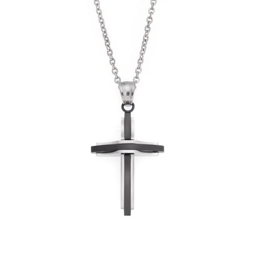 Μοτίφ Senza Men's Steel, Δίχρωμος Σταυρός από ατσάλι - SSD5629SBK