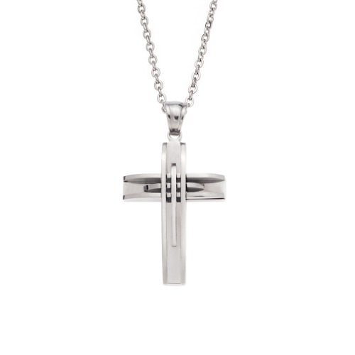 Μοτίφ Senza Men's Steel, Σταυρός με γραμμές από ατσάλι - SSD5633SR