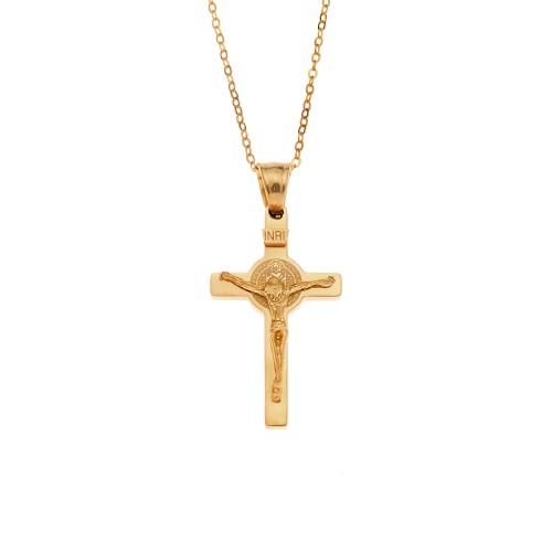Μοτίφ Senza Men's Steel, Σταυρός με τον Εσταυρωμένο από επιχρυσωμένο ατσάλι - SSD5634GD