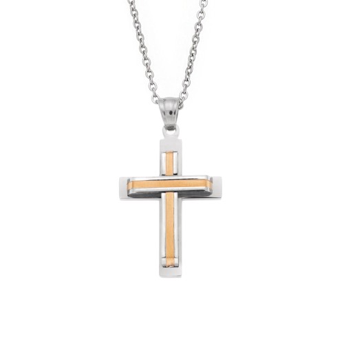 Μοτίφ Senza Men's Steel, Δίχρωμος Σταυρός από ατσάλι - SSD5635SGD