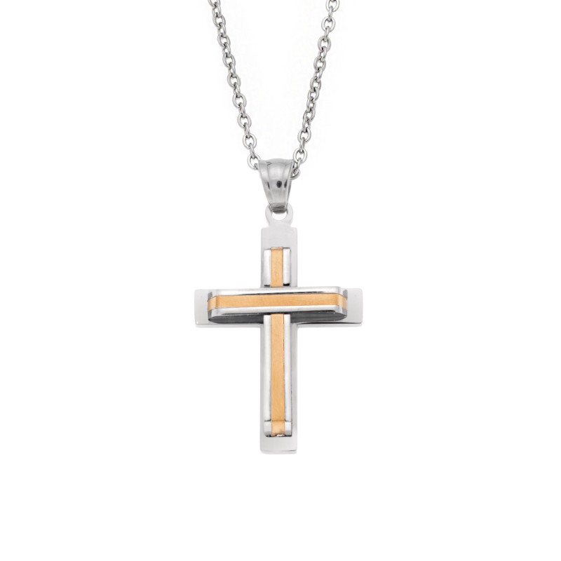 Μοτίφ Senza Men's Steel, Δίχρωμος Σταυρός από ατσάλι - SSD5635SGD