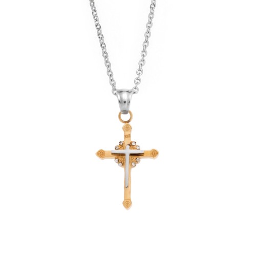 Μοτίφ Senza Men's Steel, Δίχρωμος Σταυρός από ατσάλι με πέτρες - SSD5636SGD