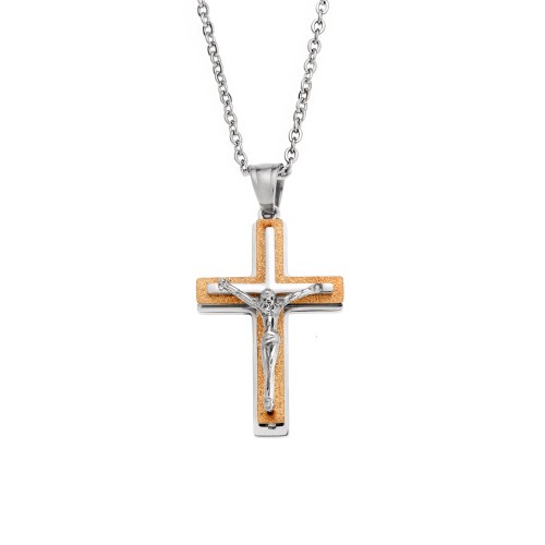 Μοτίφ Senza Men's Steel, Δίχρωμος Σταυρός με τον Εσταυρωμένο από ατσάλι - SSD5638SGD