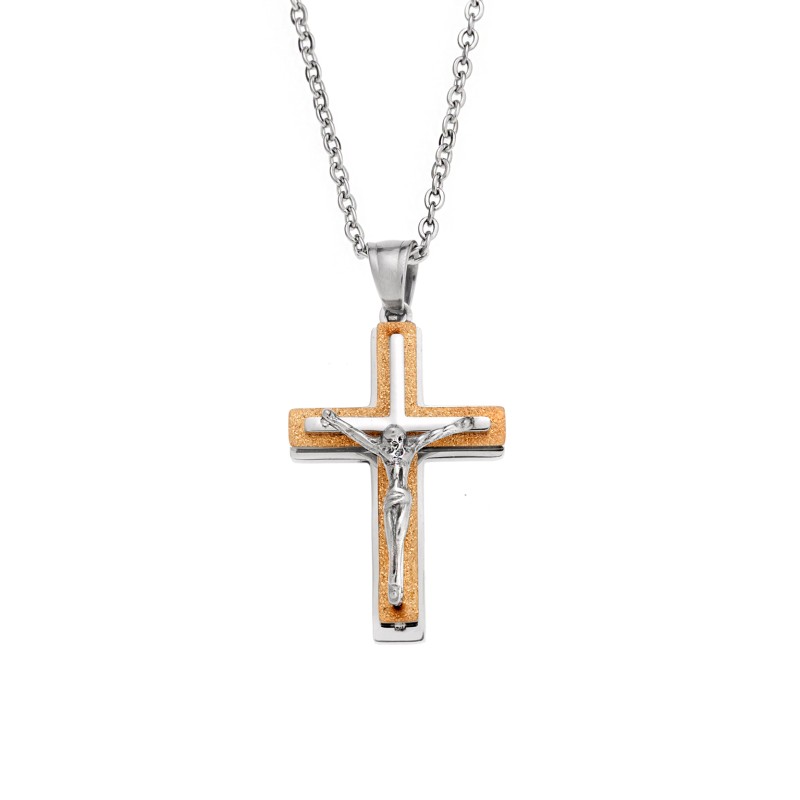 Μοτίφ Senza Men's Steel, Δίχρωμος Σταυρός με τον Εσταυρωμένο από ατσάλι - SSD5638SGD