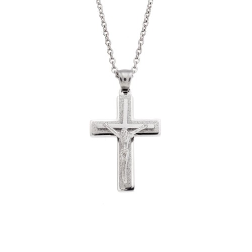 Μοτίφ Senza Men's Steel, Σταυρός με τον Εσταυρωμένο από ατσάλι - SSD5638SR