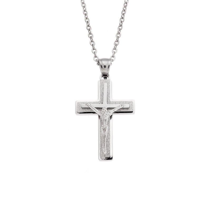 Μοτίφ Senza Men's Steel, Σταυρός με τον Εσταυρωμένο από ατσάλι - SSD5638SR