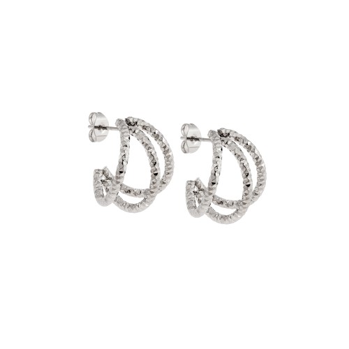 Σκουλαρίκια Γυναικεία SENZA, σκαλιστοί τριπλοί κρίκοι από Ατσάλι - SSD5683SR