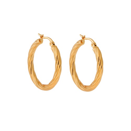 Σκουλαρίκια Γυναικεία SENZA, στριφογυριστοί κρίκοι από επιχρυσωμένο Ατσάλι, 3 cm - SSD5709GD