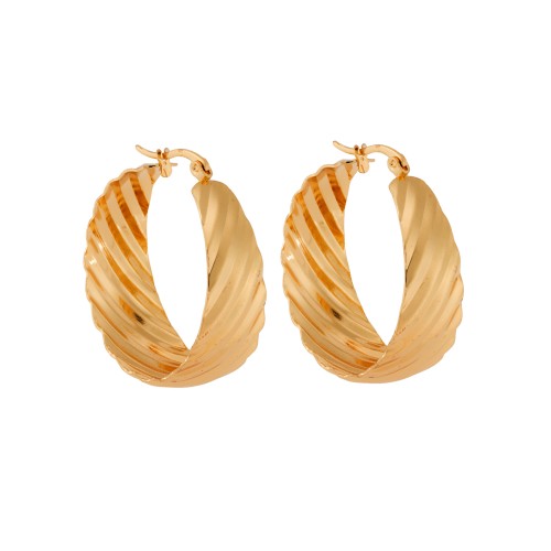 Σκουλαρίκια Γυναικεία SENZA, χοντροί κρίκοι με γραμμές από επιχρυσωμένο Ατσάλι - SSD5715GD