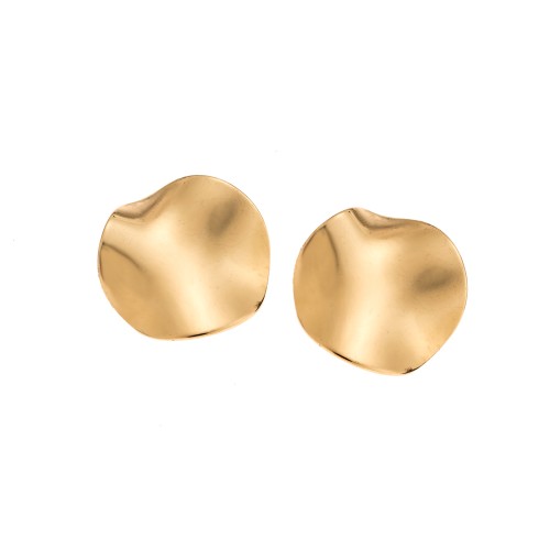 Σκουλαρίκια Γυναικεία SENZA Gold Plated Steel, με στρογγυλό κυματιστό σχέδιο - SSD5724GD