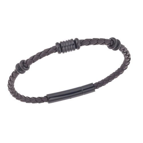 Βραχιόλι Senza Men's Steel, Brown Leather Strap, με μαύρα στοιχεία - SSD5804BNBK