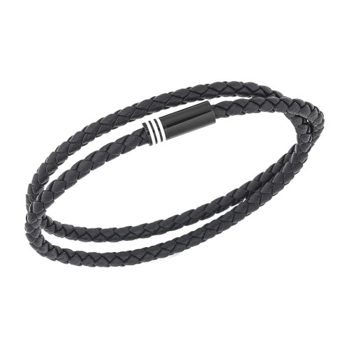 Βραχιόλι Senza Men's Steel, Blue Leather Strap, με μαύρο κούμπωμα - SSD5809BBL