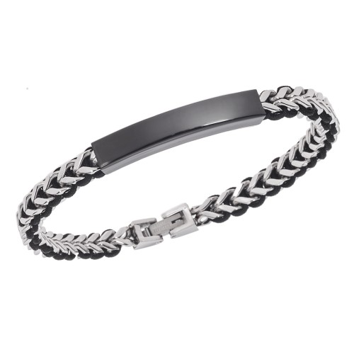 Βραχιόλι Senza Men's Steel, με μαύρη ταυτότητα - SSD5835SBK