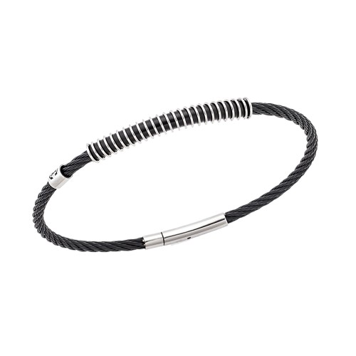 Βραχιόλι Senza Men's Steel, με δίχρωμο σχέδιο συρματόσχοινο - SSD5837SBK