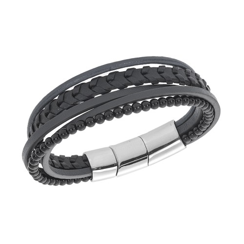 Βραχιόλι Senza Men's Steel Black Leather Strap - SSD5981SBK