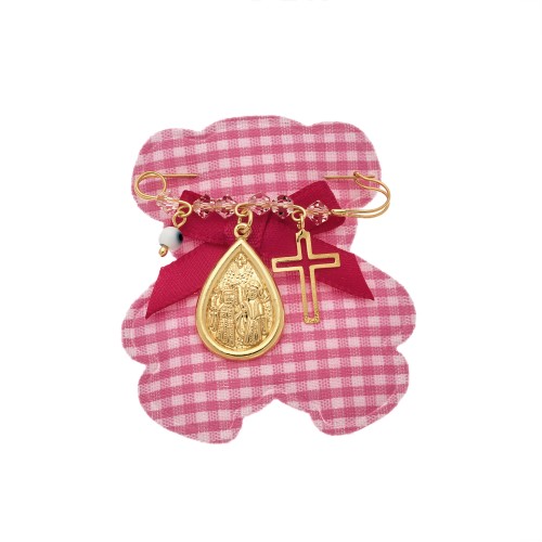 Παραμάνα SENZA κίτρινο επιχρυσωμένο ασήμι 925, σχήμα δάκρυ Κωνσταντινάτο, σταυρός, ματάκι και πέτρες - SSE0022PK