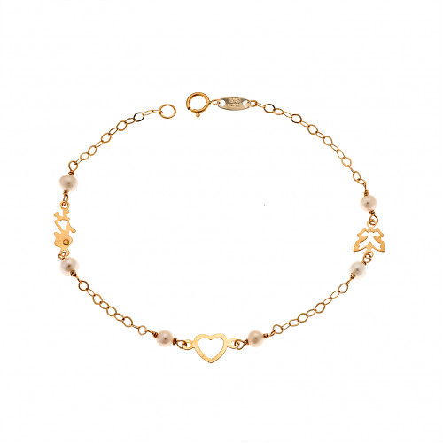 Βραχιόλι SENZA χρυσό 9Κ με πεταλούδα, καρδιά και κοριτσάκι - SSE0039