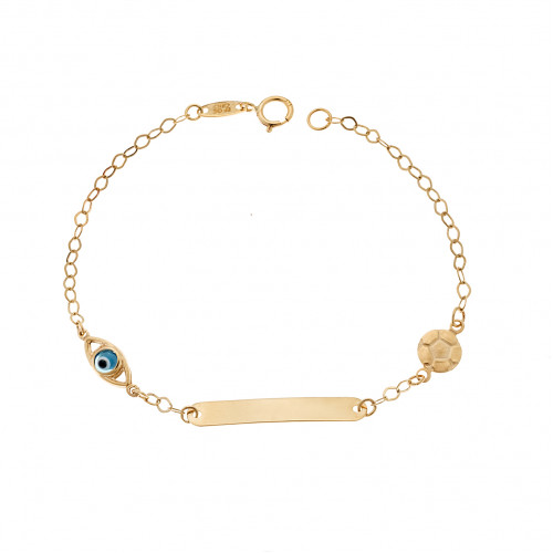 Βραχιόλι SENZA χρυσό 9Κ, ταυτότητα με μπάλα και μάτι - SSE0049