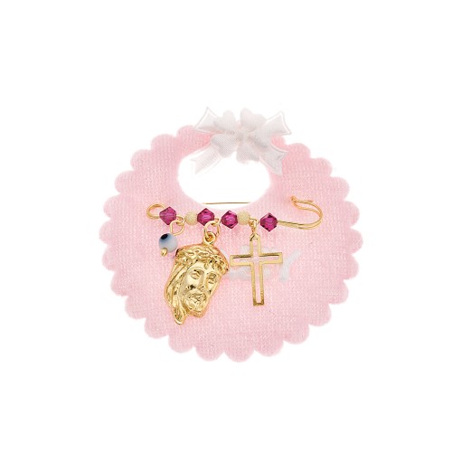 Παραμάνα SENZA κίτρινο επιχρυσωμένο ασήμι 925, Χριστός, σταυρός, ματάκι και πέτρες - SSE0062FU