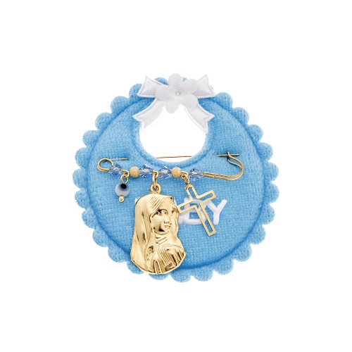 Παραμάνα SENZA κίτρινο επιχρυσωμένο ασήμι 925, Παναγίτσα, σταυρός, ματάκι και πέτρες - SSE0064BL