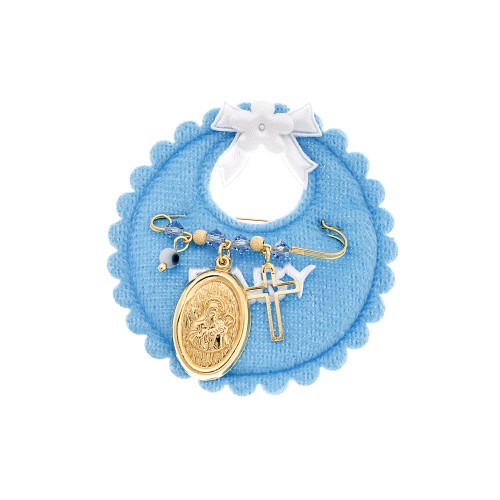 Παραμάνα SENZA κίτρινο επιχρυσωμένο ασήμι 925, με απεικόνιση, σταυρός, ματάκι και πέτρες - SSE0066BL