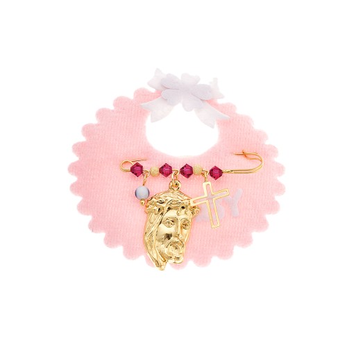 Παραμάνα SENZA κίτρινο επιχρυσωμένο ασήμι 925, Χριστός, σταυρός, ματάκι και πέτρες - SSE0068FU