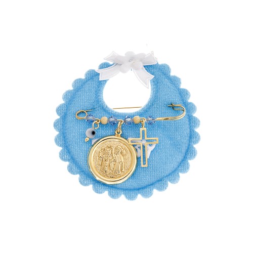 Παραμάνα SENZA κίτρινο επιχρυσωμένο ασήμι 925, απεικόνιση, σταυρός, ματάκι και πέτρες - SSE0071BL