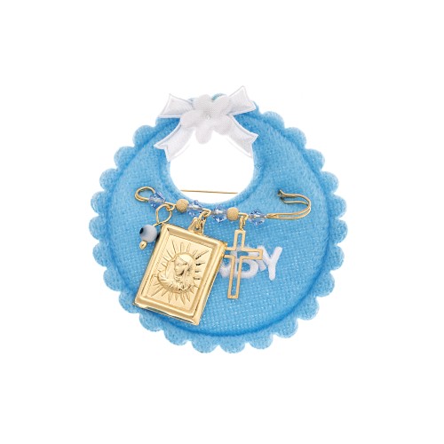 Παραμάνα SENZA κίτρινο επιχρυσωμένο ασήμι 925, απεικόνιση, σταυρός, ματάκι και πέτρες - SSE0074BL