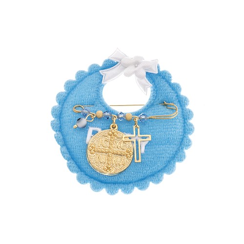 Παραμάνα SENZA κίτρινο επιχρυσωμένο ασήμι 925, στρογγυλό Κωνσταντινάτο, σταυρός, ματάκι και πέτρες - SSE0080BL