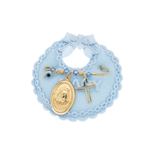 Παραμάνα SENZA κίτρινο επιχρυσωμένο ασήμι 925, οβάλ Παναγίτσα, σταυρός, ματάκι και πέτρες - SSE0082BL