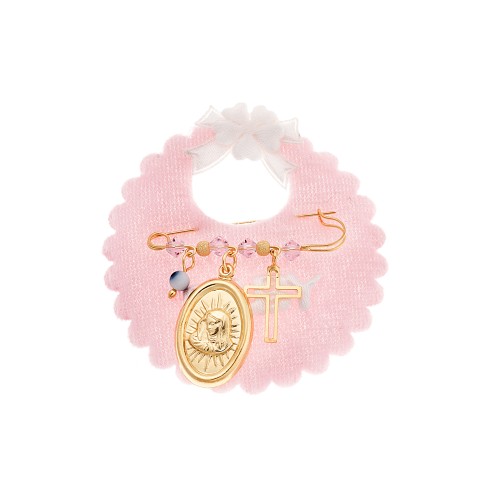 Παραμάνα SENZA κίτρινο επιχρυσωμένο ασήμι 925, οβάλ Παναγίτσα, σταυρός, ματάκι και πέτρες - SSE0082PK