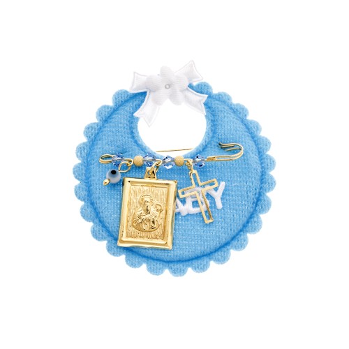 Παραμάνα SENZA κίτρινο επιχρυσωμένο ασήμι 925, απεικόνιση, σταυρός, ματάκι και πέτρες - SSE0085BL