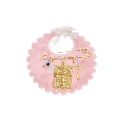 Παραμάνα SENZA κίτρινο επιχρυσωμένο ασήμι 925, τετράγωνο Κωνσταντινάτο, σταυρός, ματάκι και πέτρες - SSE0087PK