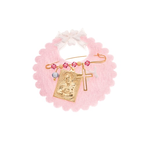 Παραμάνα SENZA κίτρινο επιχρυσωμένο ασήμι 925, τετράγωνη απεικόνιση, σταυρός, ματάκι και πέτρες - SSE0088PK