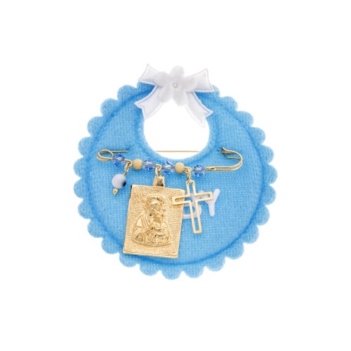 Παραμάνα SENZA κίτρινο επιχρυσωμένο ασήμι 925, τετράγωνη απεικόνιση, σταυρός, ματάκι και πέτρες - SSE0089BL