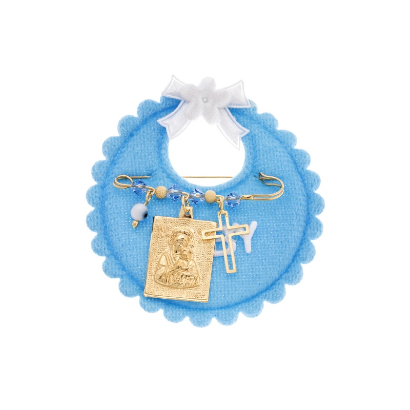 Παραμάνα SENZA κίτρινο επιχρυσωμένο ασήμι 925, τετράγωνη απεικόνιση, σταυρός, ματάκι και πέτρες - SSE0089BL