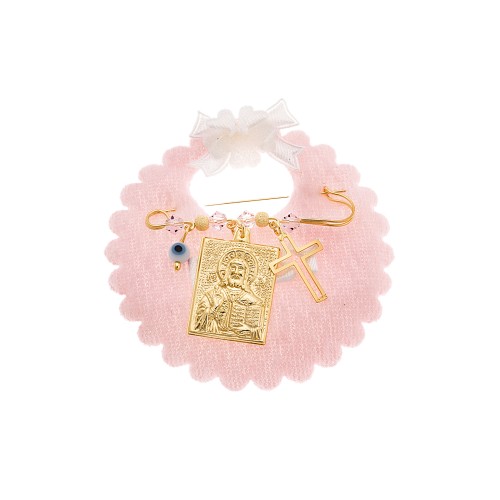 Παραμάνα SENZA κίτρινο επιχρυσωμένο ασήμι 925, τετράγωνη απεικόνιση, σταυρός, ματάκι και πέτρες - SSE0091PK