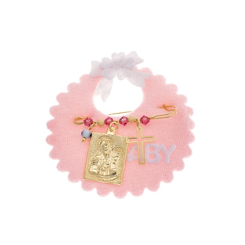 Παραμάνα SENZA κίτρινο επιχρυσωμένο ασήμι 925, τετράγωνη απεικόνιση, σταυρός, ματάκι και πέτρες - SSE0093PK