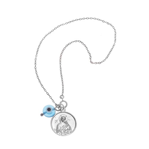 Γούρι Αυτοκινήτου Ασήμι 925 , Παναγίτσα, Άγιος Χριστόφορος και ματάκι - SSE0100LB