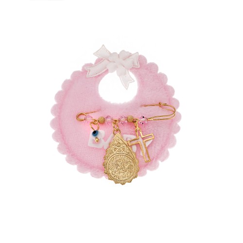 Παραμάνα SENZA κίτρινο επιχρυσωμένο ασήμι 925, με απεικόνιση, σταυρό, ματάκι και πέτρες - SSE0147PK