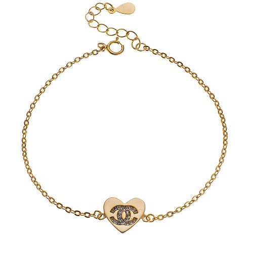 Βραχιόλι SENZA κίτρινο επιχρυσωμένο ασήμι , καρδιά με λευκά ζιργκόν - SSR1491GD