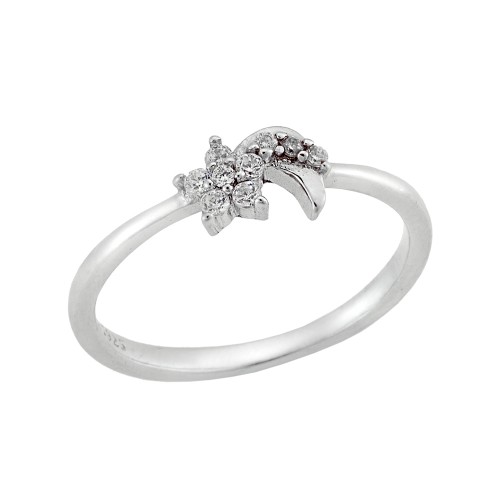 Δαχτυλίδι SΕΝΖΑ ασήμι 925, αστέρι και φεγγάρι με λευκά ζιργκόν - SSR1629