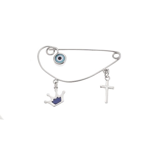 Παραμάνα SENZA ασήμι 925, ματάκι, σταυρός και κορώνα με μπλε σμάλτο - SSR2300SCB