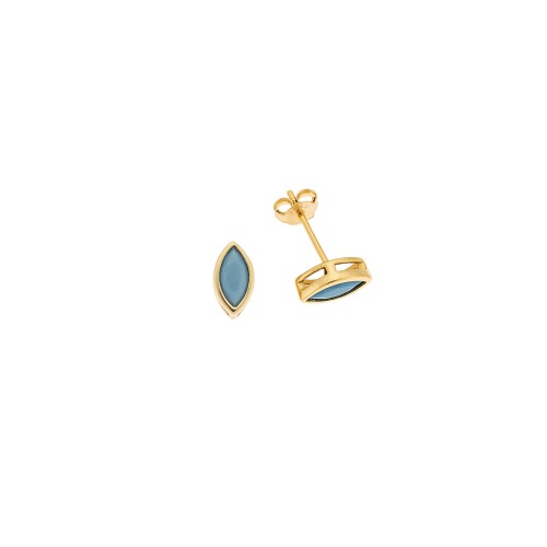 Σκουλαρίκια SENZA επιχρυσωμένο ασήμι 925, φύλλο με τυρκουάζ ζιργκόν - SSR2768-3GD