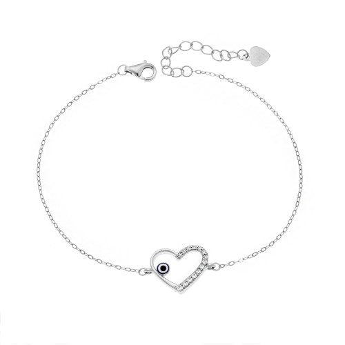Βραχιόλι Senza Silver 925, Ματάκι μπλε και καρδιά με ζιργκόν - SSR3094