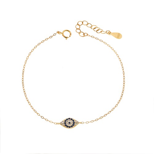 Βραχιόλι Senza Silver 925, επιχρυσωμένο μπλε ματάκι με λευκά ζιργκόν - SSR3197GBL
