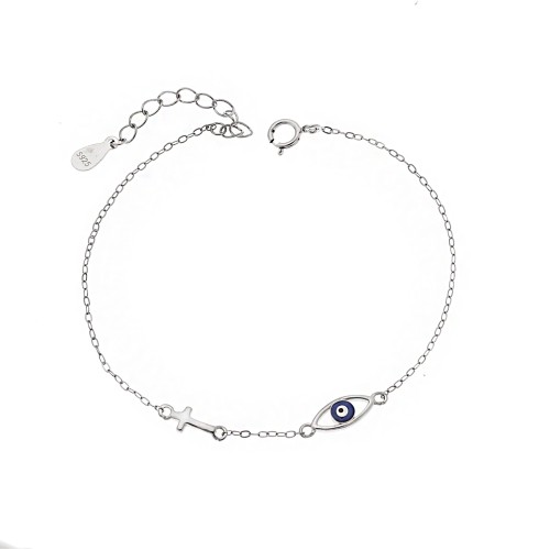 Βραχιόλι Senza Silver 925, Μάτι με σμάλτο και σταυρουδάκι - SSR3304SR