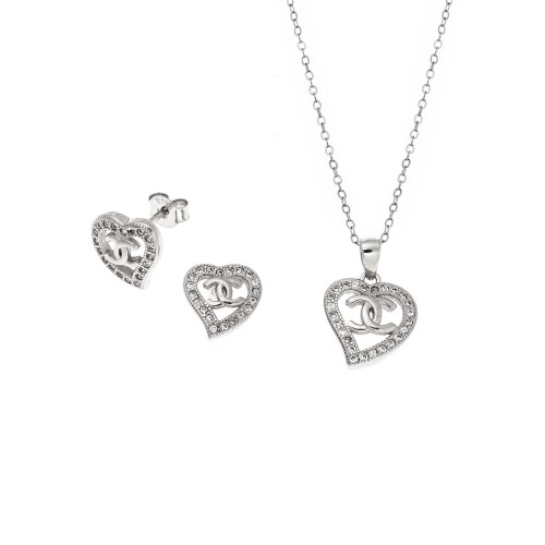 Σετ Γυναικείο Senza από ασήμι 925, Μοτίφ και σκουλαρίκια με λευκά ζιργκόν - SSR3758SR
